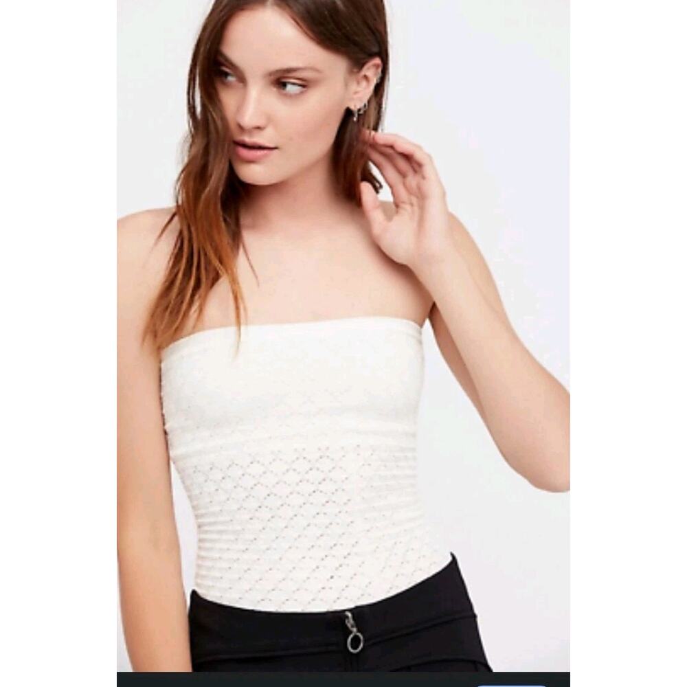 Free People‎ Womens M/L Tube Top Seamless White Cropped Textured Strapless